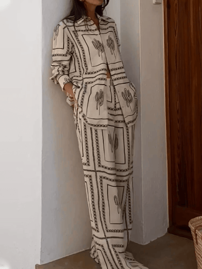 Abstract Geometric Line Printing Two-Pieces Set DressSoul