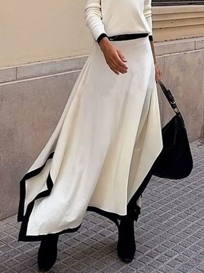 Elegant Contrast Color Irregular Sweater Skirt DressSoul