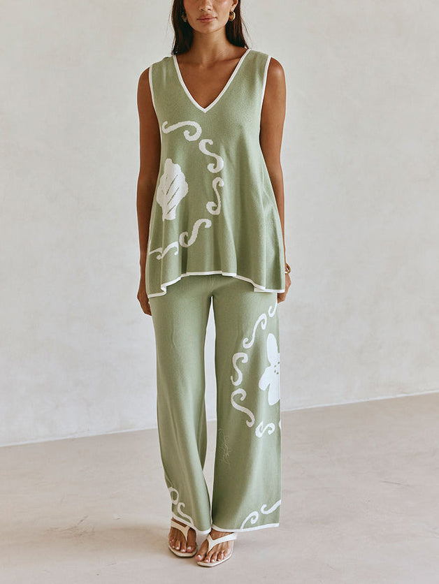 Casual Ocean Relics Pattern Wide-leg Pants