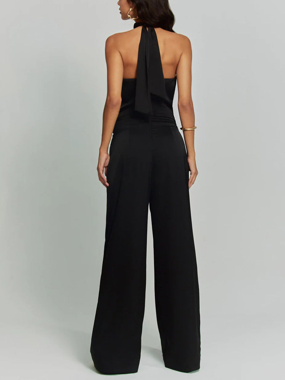 Elegant Satin Halter Neck Jumpsuit