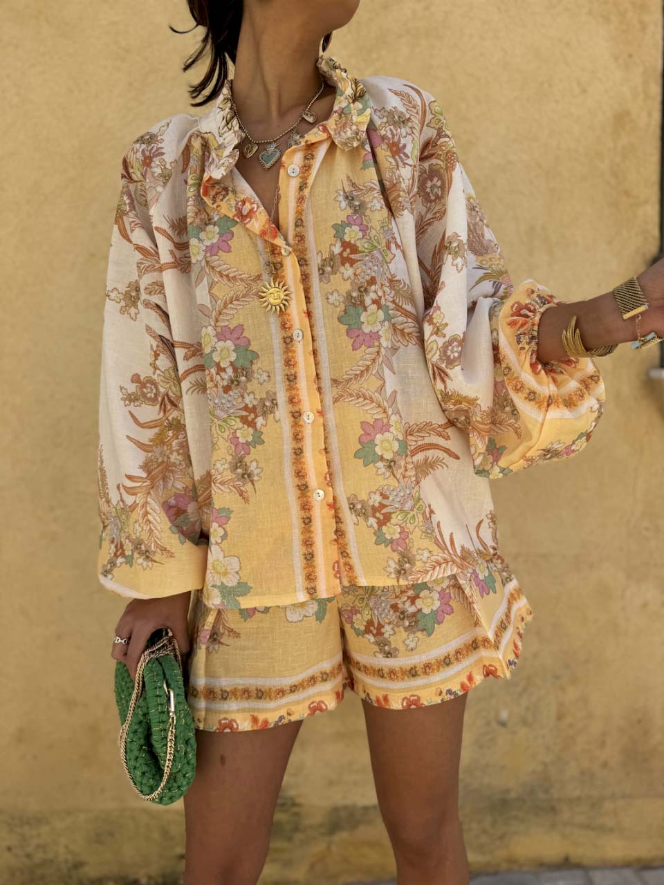 Elegant Vintage Floral Print Shorts Two-Piece Set
