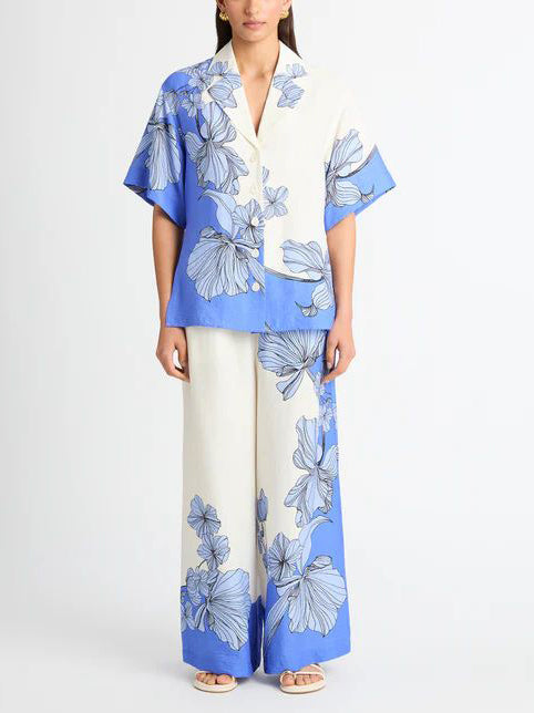Casual Colorblock Floral Print Short-sleeved Shirt