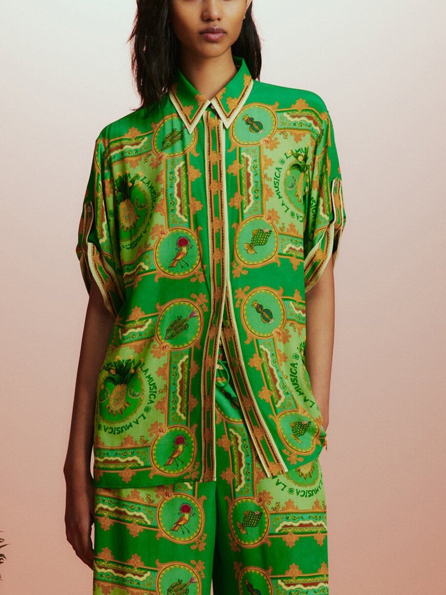 Unique Tropical Fruit Print Button-down Shirt