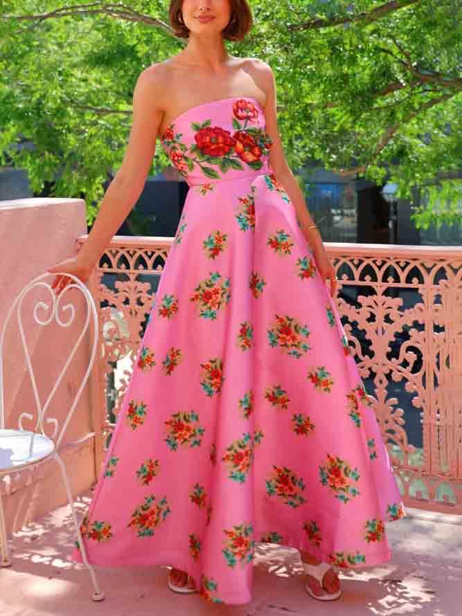 Robe longue trapèze fleurie exquise