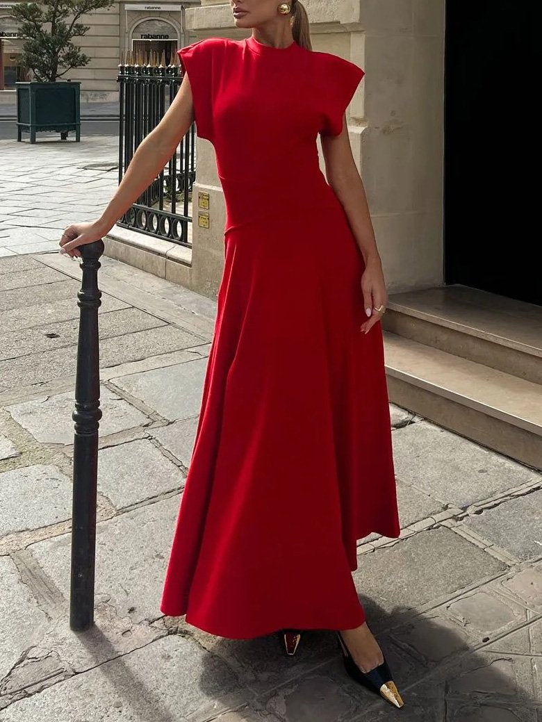 Robe longue moderne à col ras du cou et poignets larges