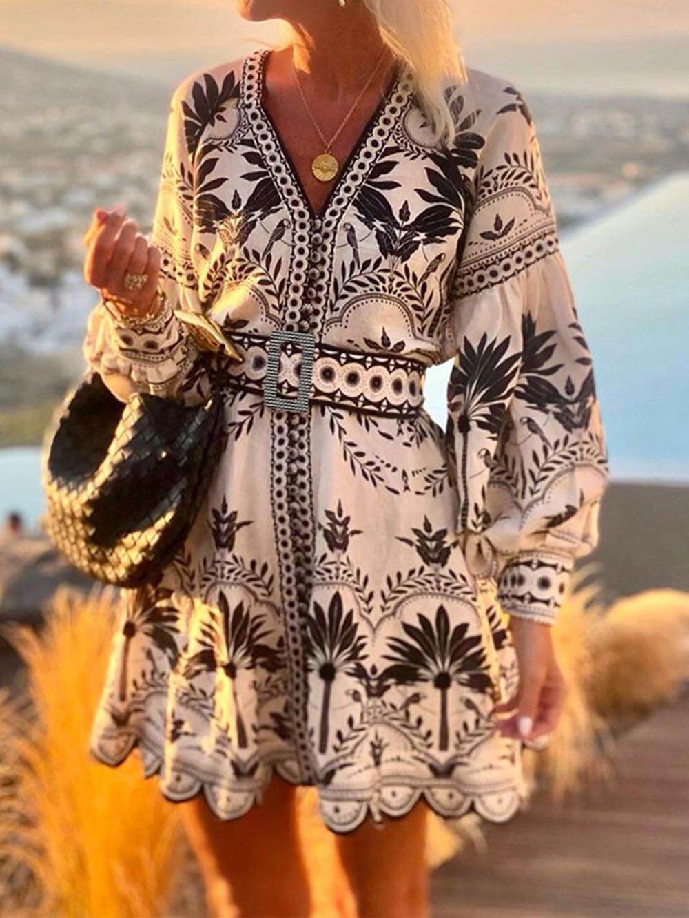 Mini-robe de plage ample imprimée à la mode