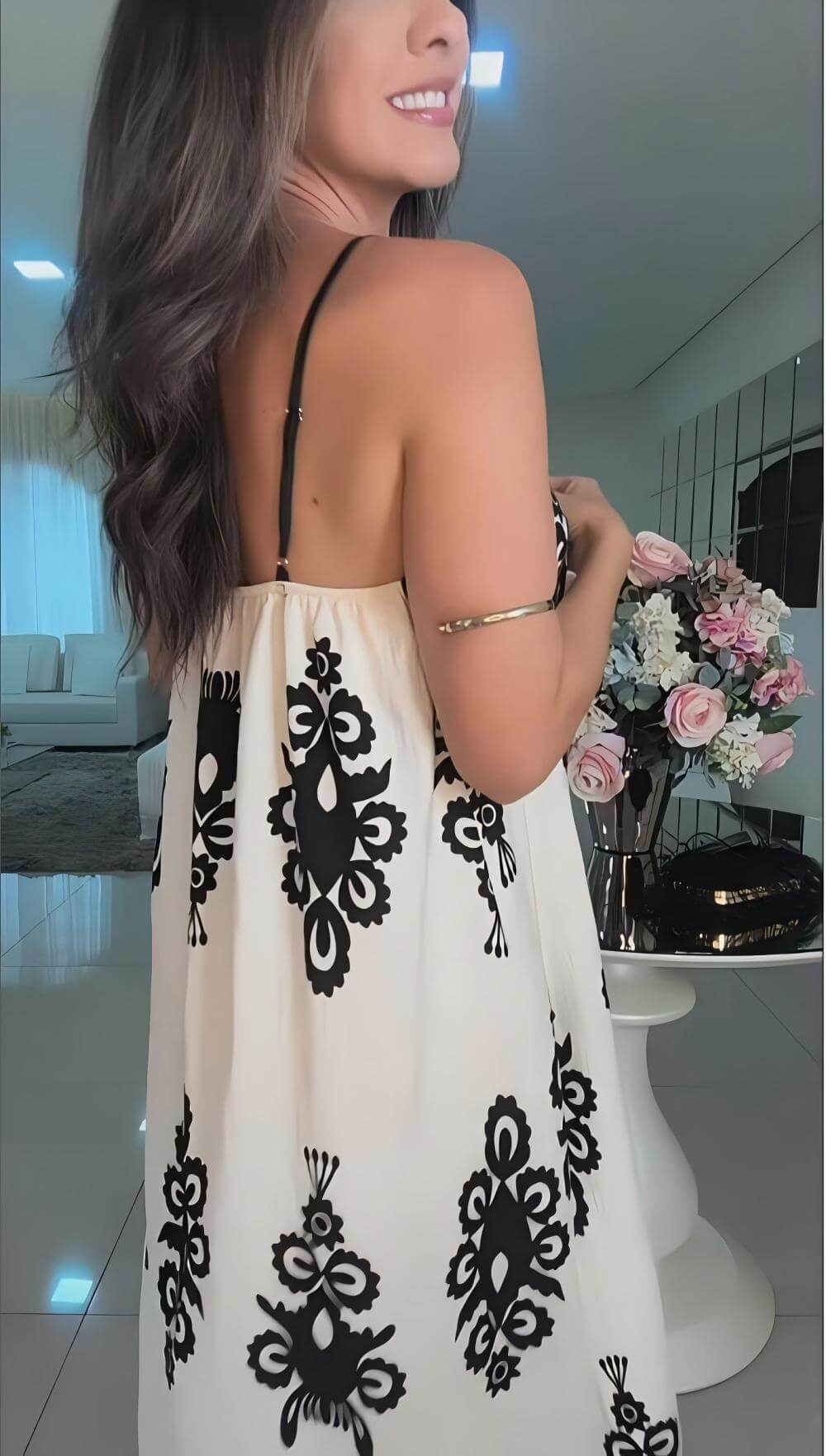 Robe longue ample élégante à imprimé ethnique et patchwork