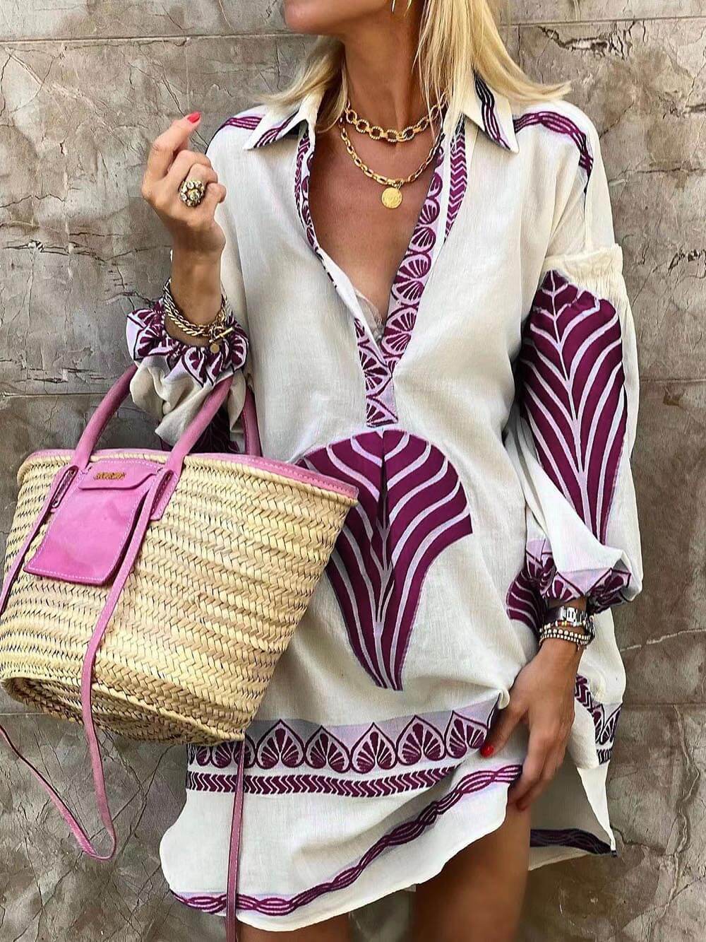Mini-robe de vacances simple et unique à imprimé