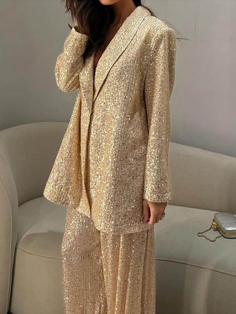 Blazer décontracté à paillettes à la mode