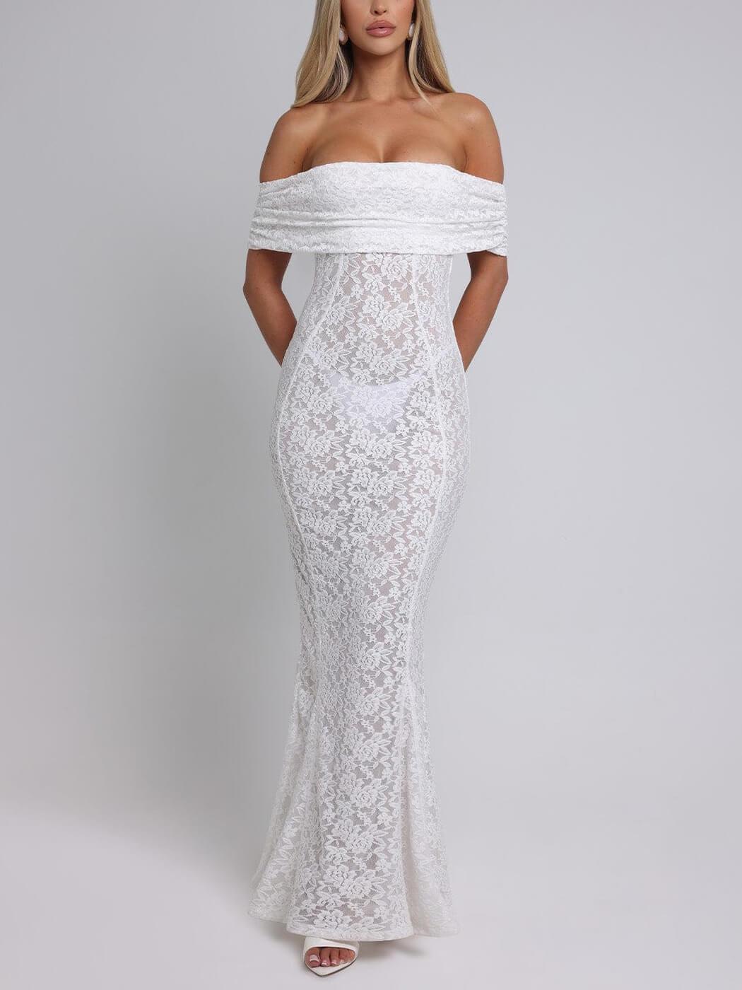 Robe longue queue de poisson élégante et sexy en dentelle florale