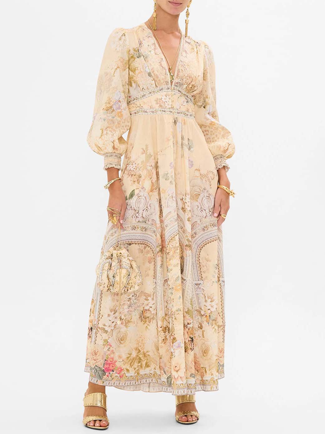 Robe longue à imprimé floral rétro et frais