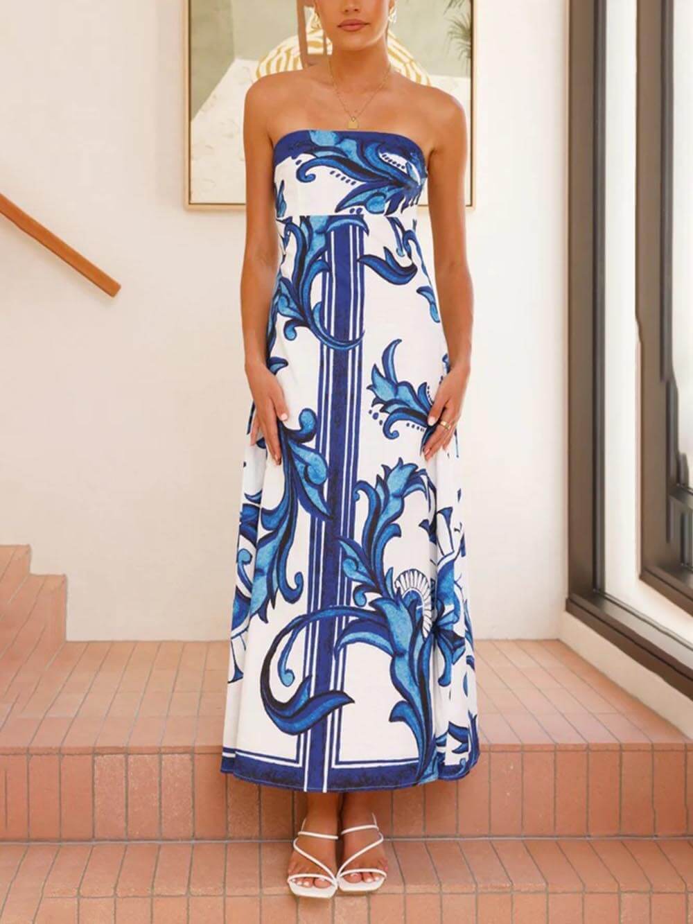 Robe longue trapèze élégante à imprimé floral