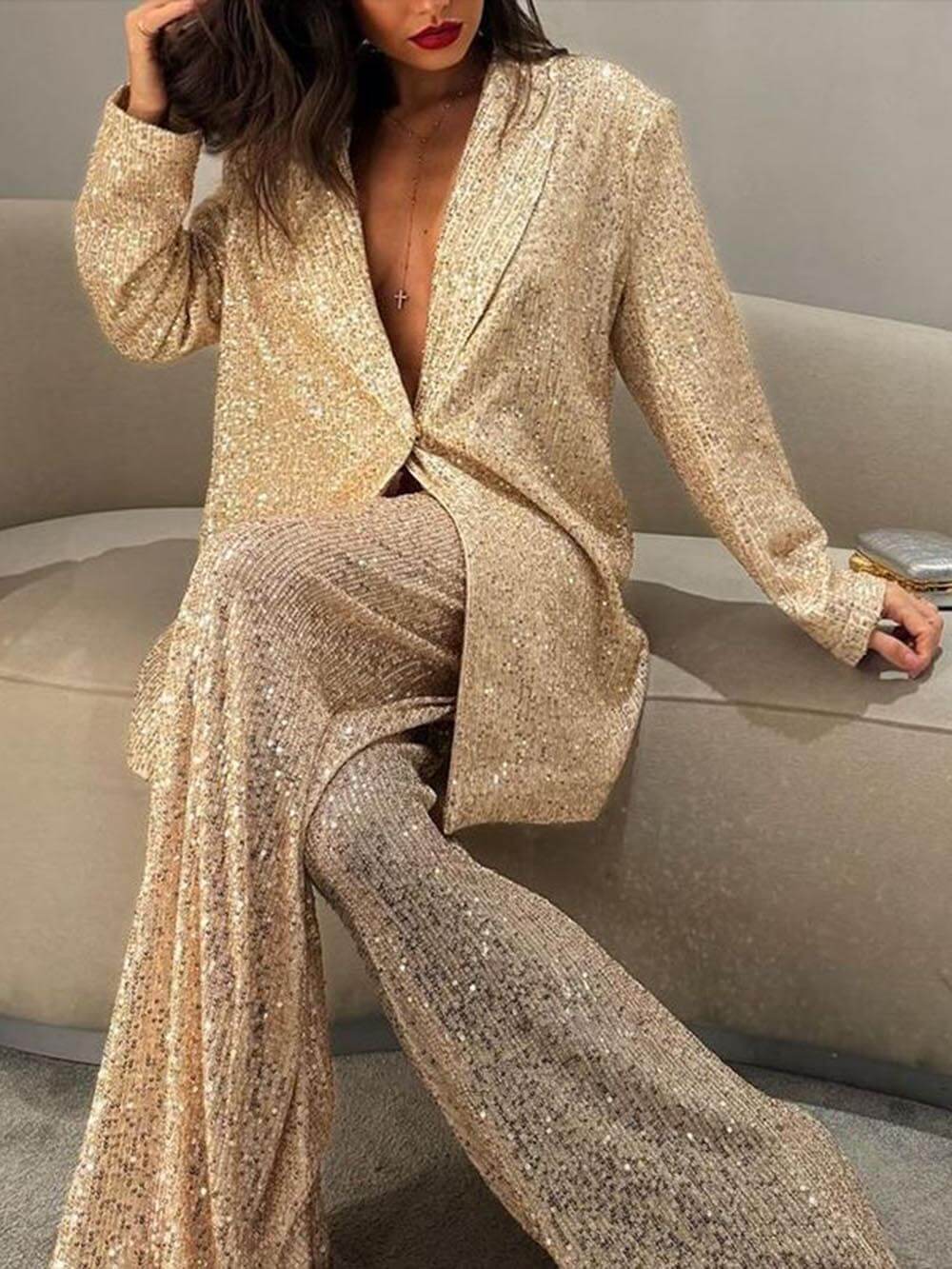 Blazer décontracté à paillettes à la mode