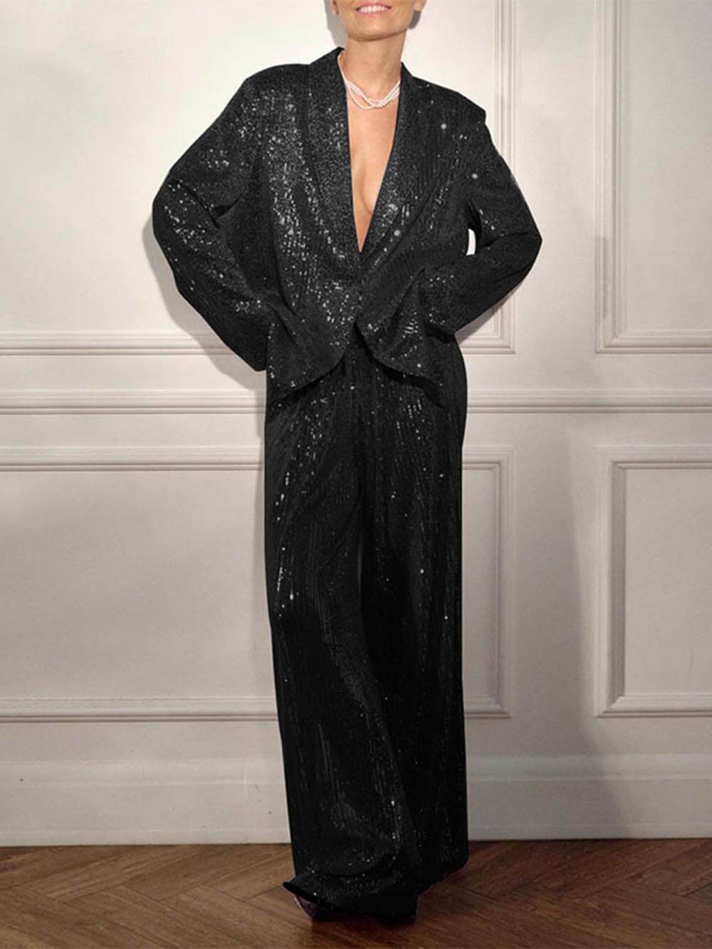 Blazer décontracté à paillettes à la mode