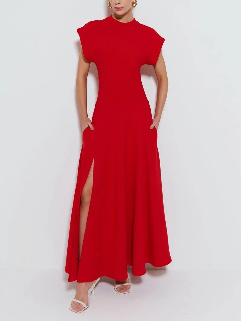 Robe longue moderne à col ras du cou et poignets larges