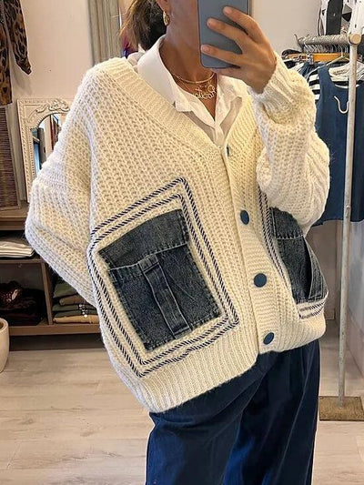 Unique Denim Patchwork Cardigan Sweater Jacket DressSoul