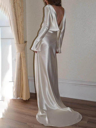Elegant And Exquisite Satin Backless Round Neck Maxi Dress DressSoul