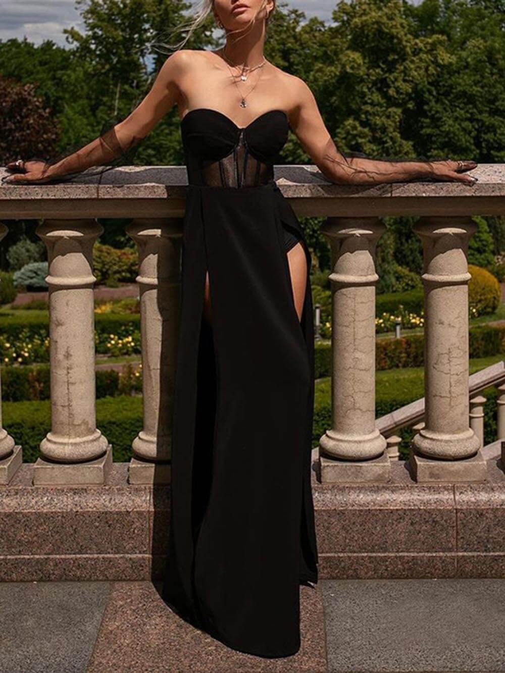 Robe longue sexy à fente à la taille et haut tube