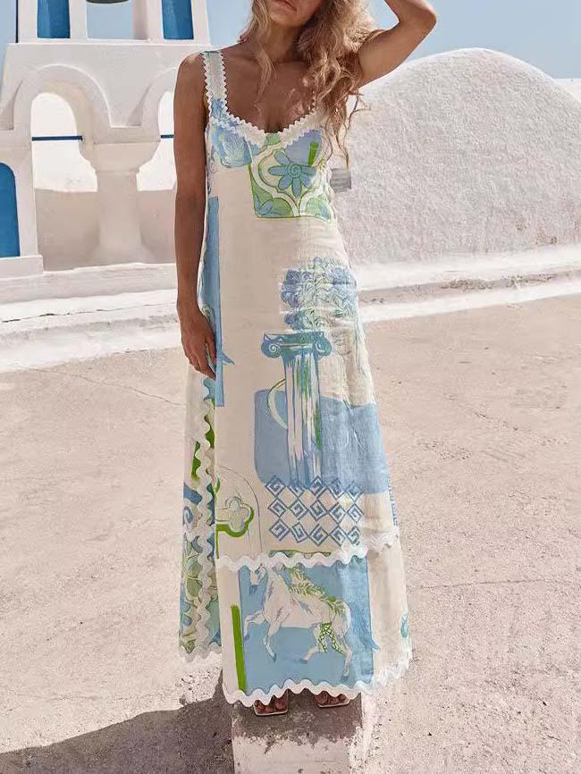 Robe longue unique à imprimé peint et nœud dans le dos ouvert