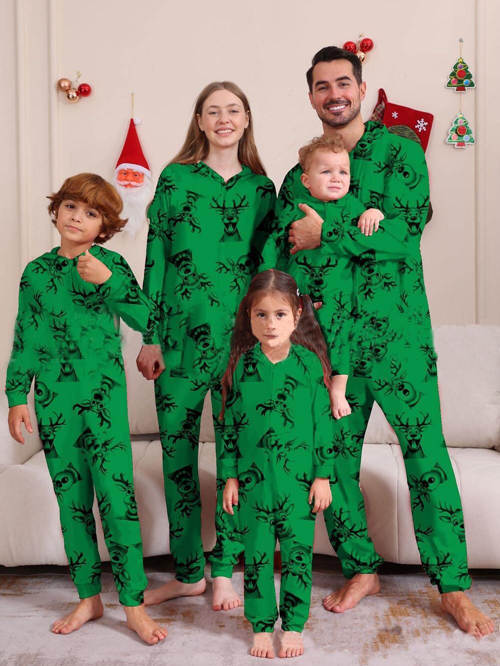 Christmas Elk Print Family One-Piece Pajamas