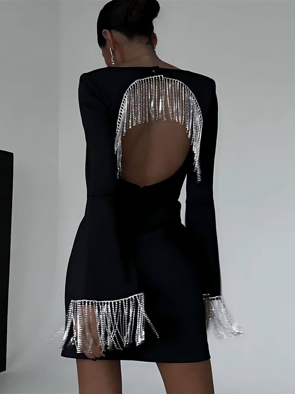 Robe mini dos nu à chaîne et imitation diamants Party Time