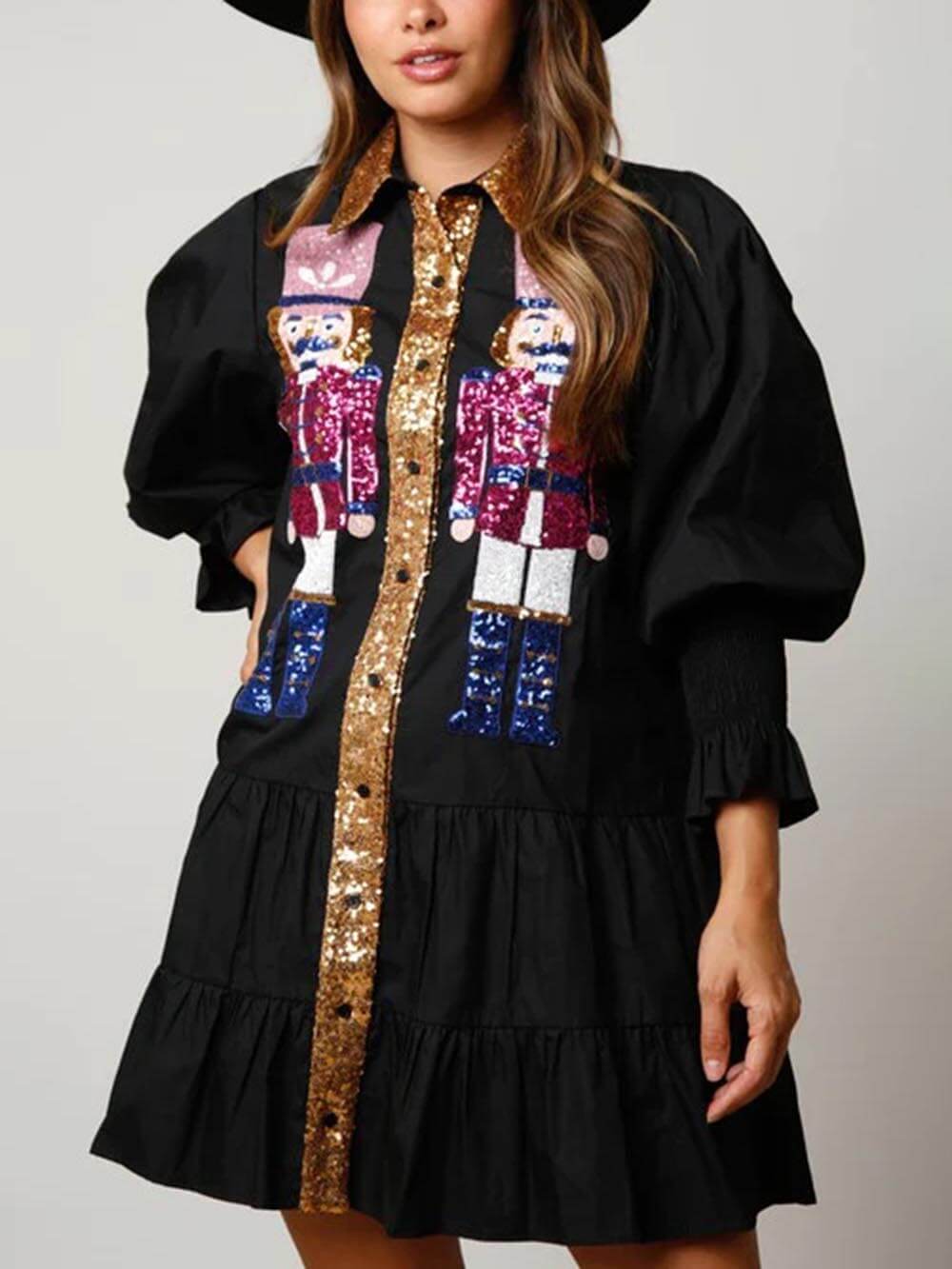 Mini-robe de Noël à paillettes et manches longues contrastées