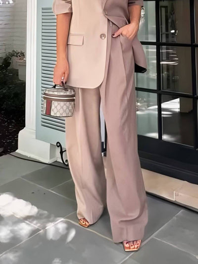 Unique Two-Tone Colorblock Classic Suit-Style Wide-Leg Pants DressSoul