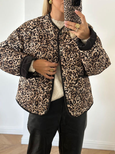Unique Leopard Print Button Bomber Jacket DressSoul