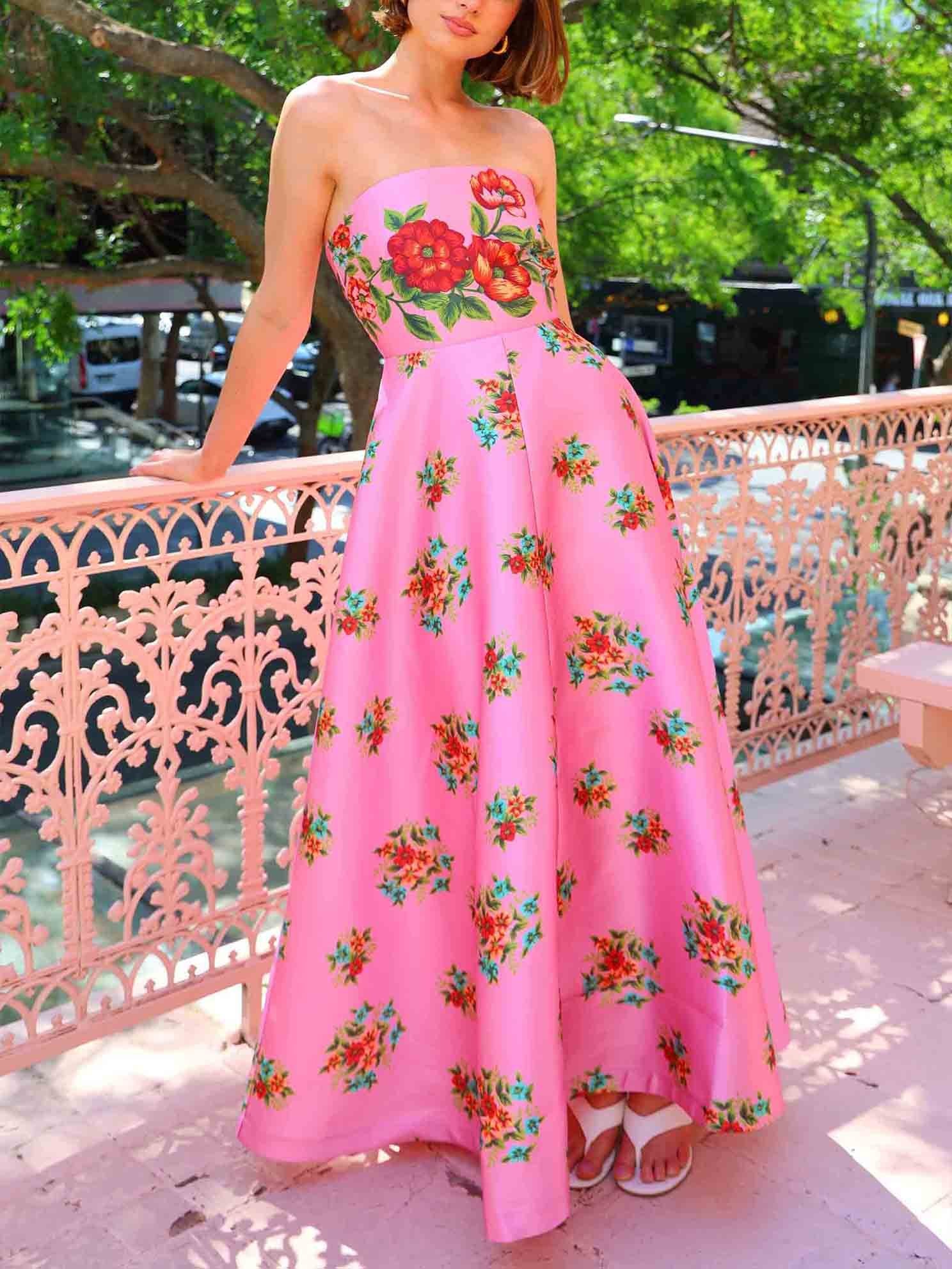 Robe longue trapèze fleurie exquise