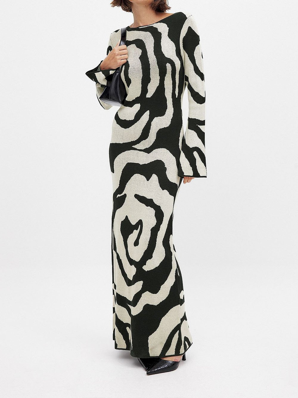 Robe longue élégante en maille jacquard à paillettes