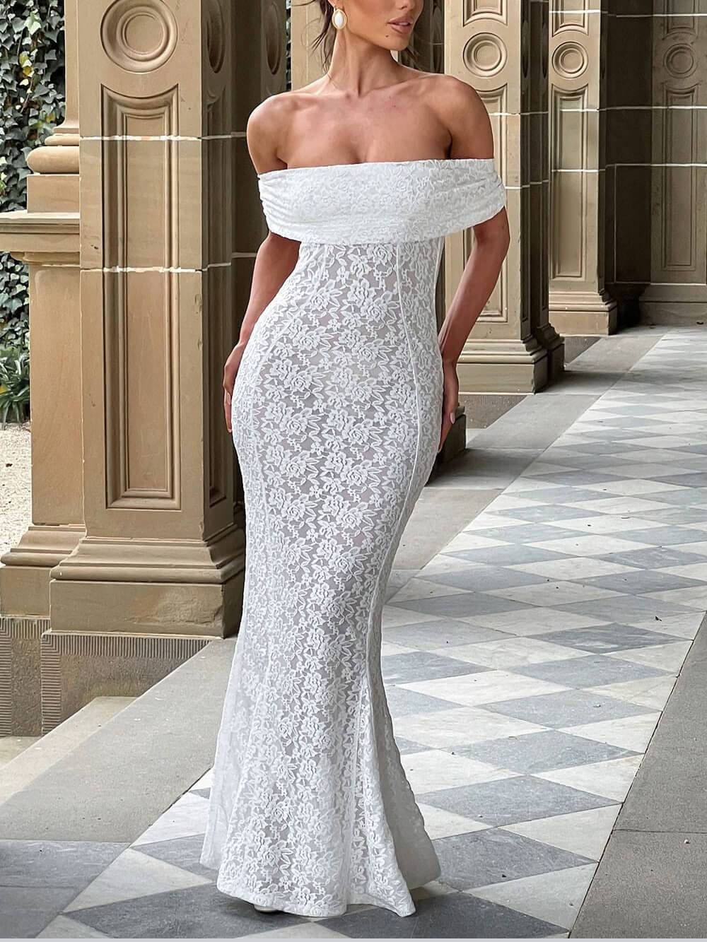 Robe longue queue de poisson élégante et sexy en dentelle florale