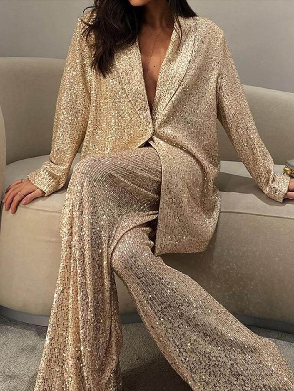 Blazer décontracté à paillettes à la mode