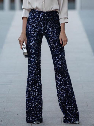 Elegant Sequined Flared Trousers DressSoul