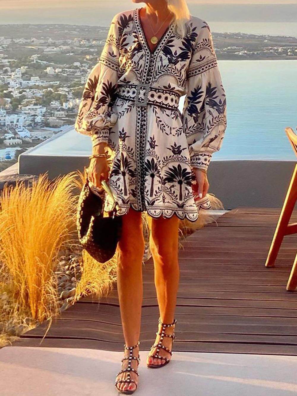 Mini-robe de plage ample imprimée à la mode