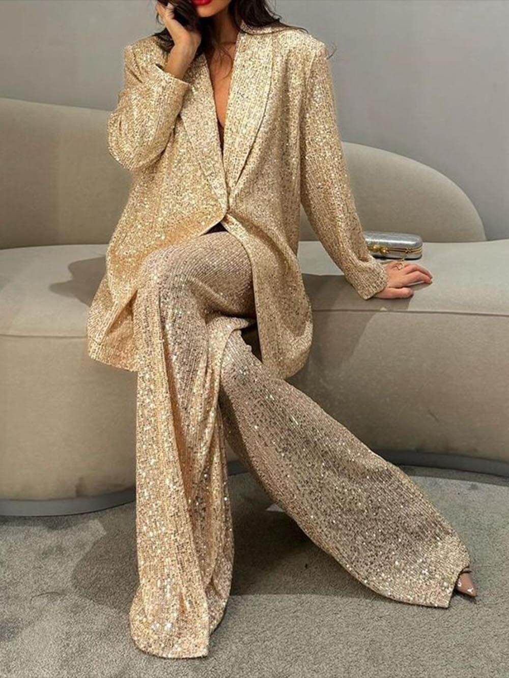 Blazer décontracté à paillettes à la mode
