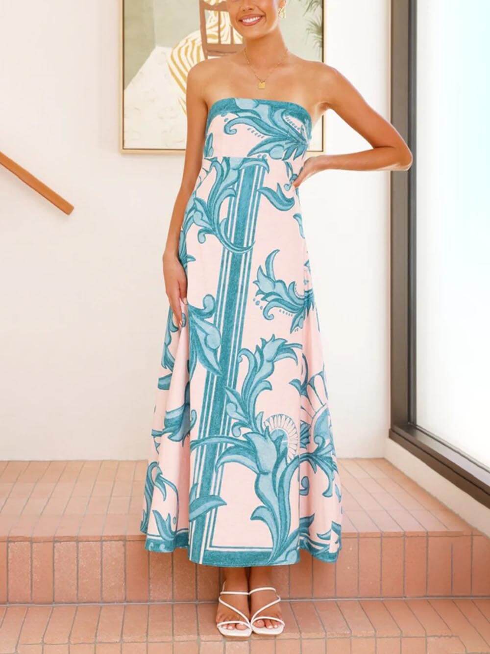 Robe longue trapèze élégante à imprimé floral