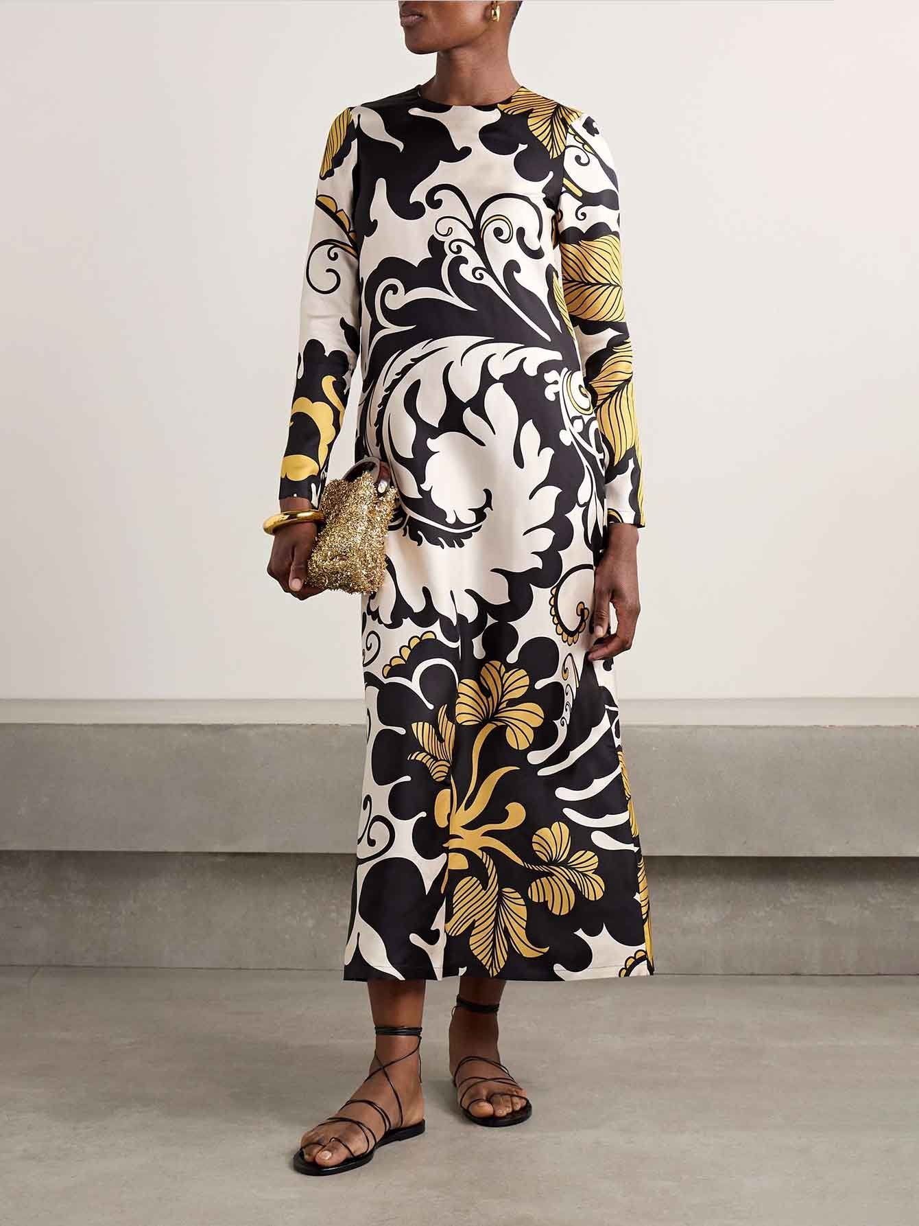 Unique Abstract Botanical Print Midi Dress
