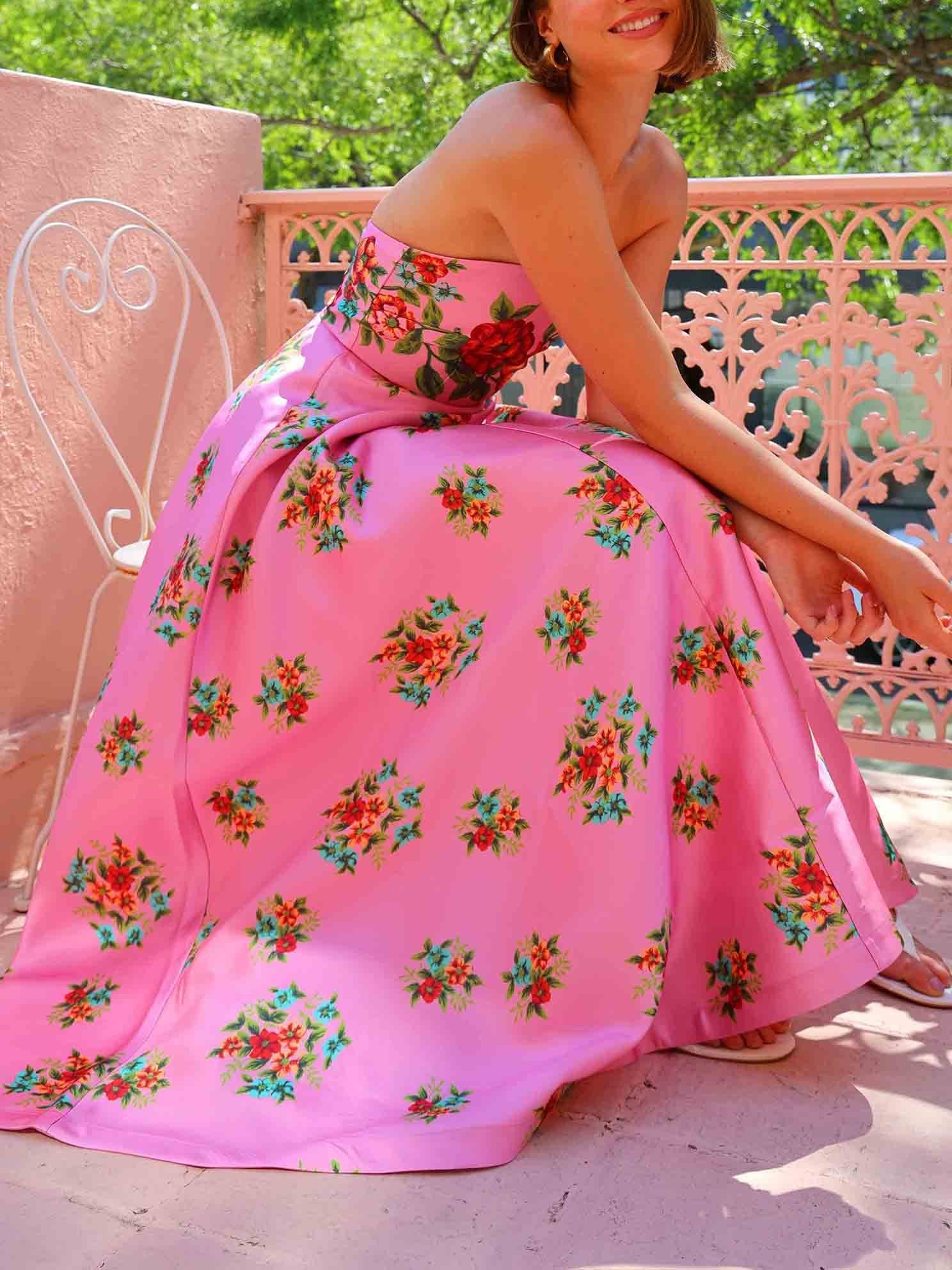 Robe longue trapèze fleurie exquise