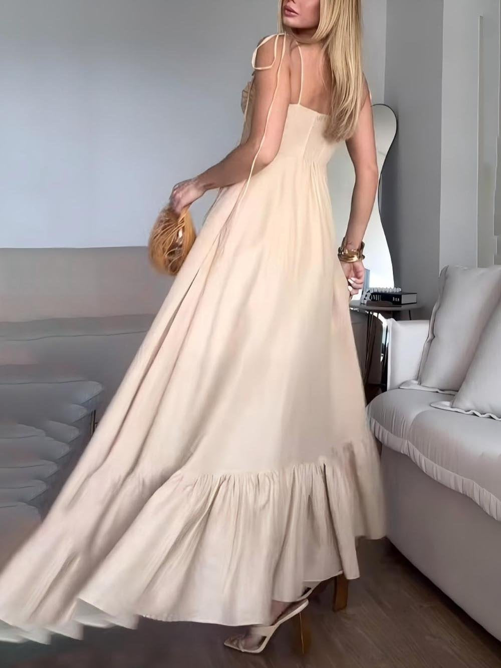 Robe longue de soirée élégante à bretelles plissées