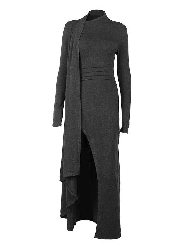 Robe longue fendue sexy à manches longues en tricot unique