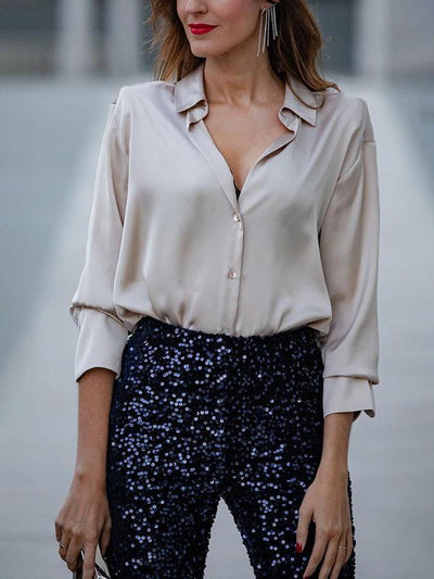Elegant Satin Long Sleeve Loose Shirt DressSoul