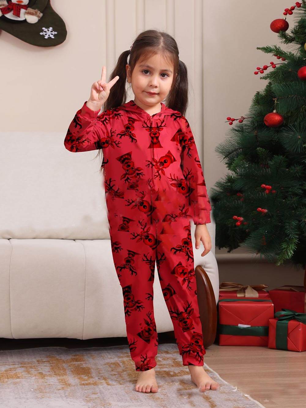 Christmas Elk Print Family One-Piece Pajamas