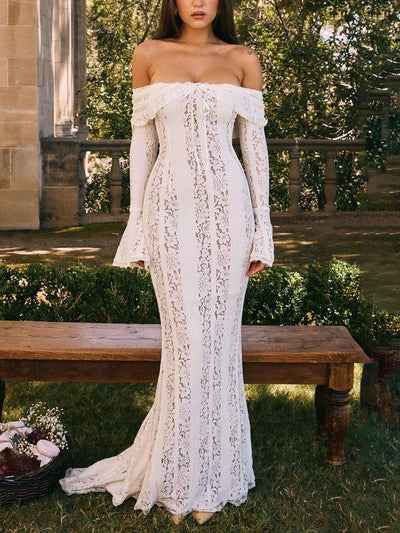 Elegant One Shoulder Lace Fishtail Maxi Dress DressSoul