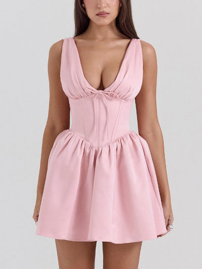 Elegant Satin Bow V Neck Mini Dress DressSoul