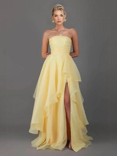 Tube Top Front Slit Multi-layer Maxi Dress DressSoul