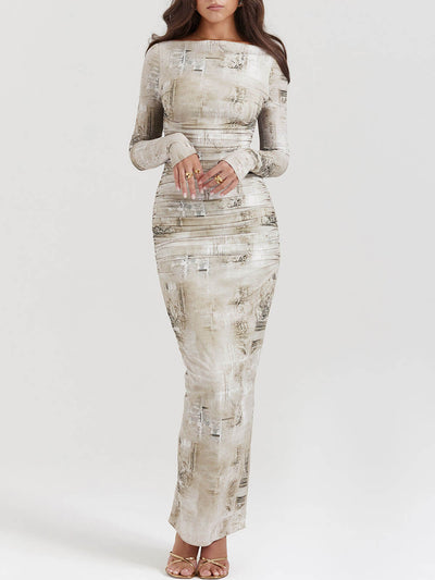 Pale Sage Print Maxi Dress DressSoul