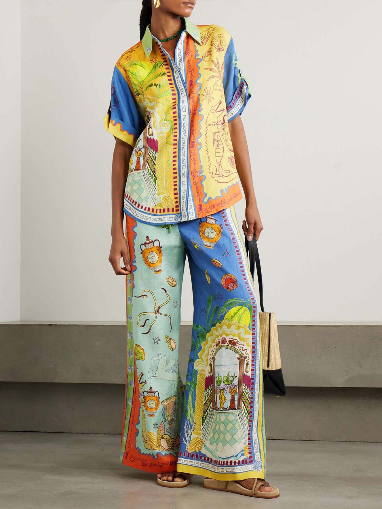 Pantalones anchos con estampado de fantasía de verano único