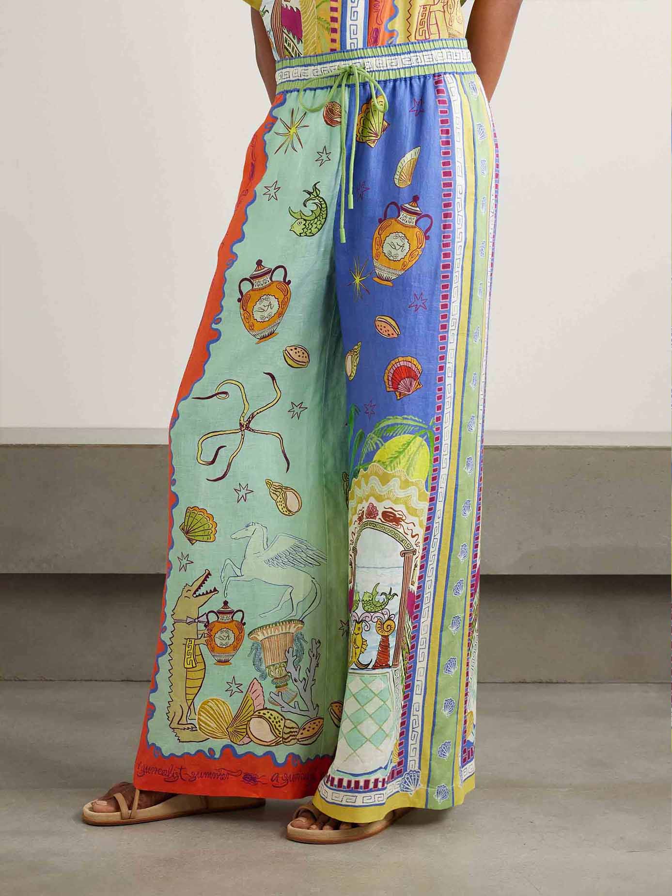Pantalones anchos con estampado de fantasía de verano único