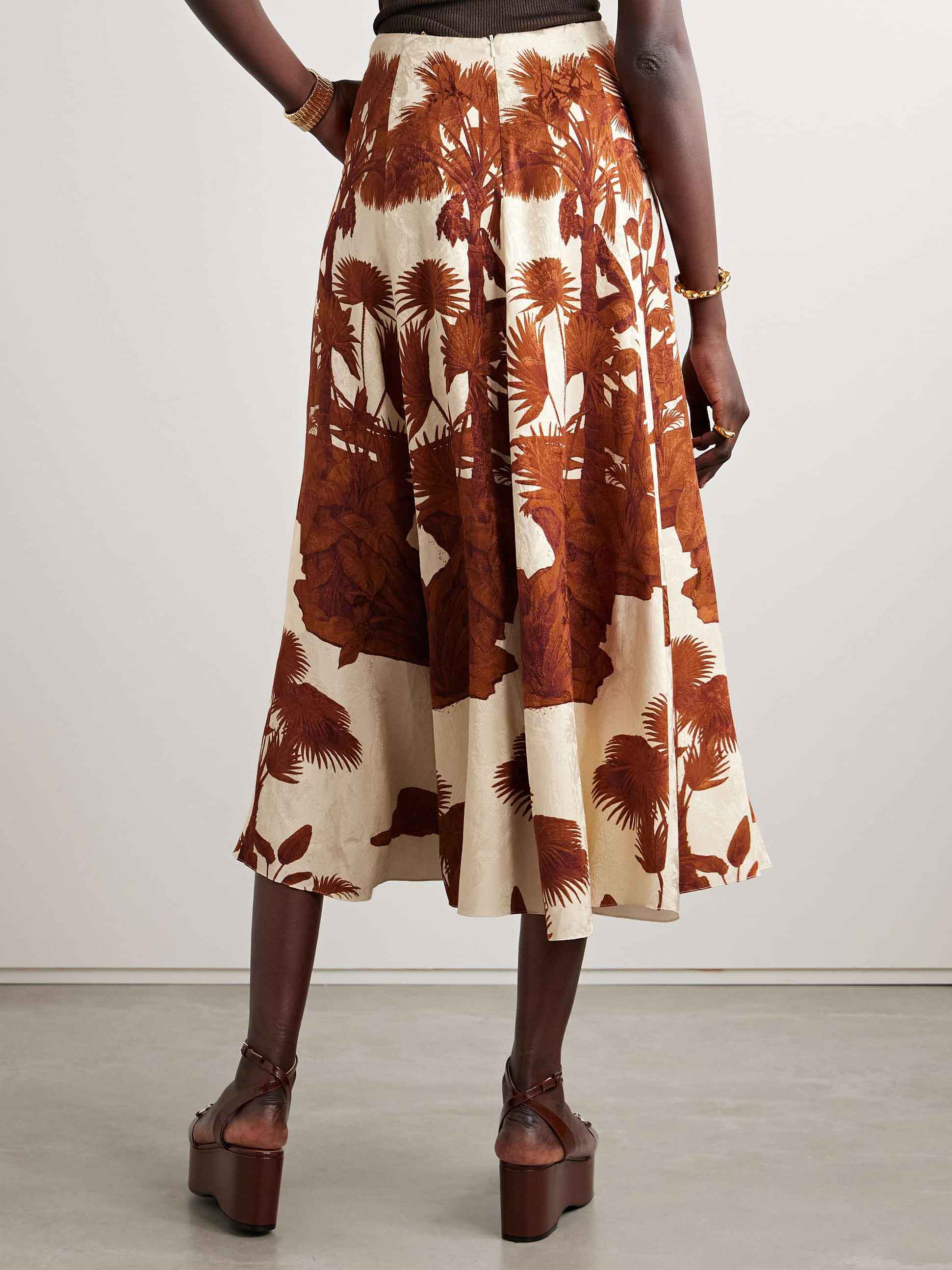 Retro Tropical Style Plant Print Skirt